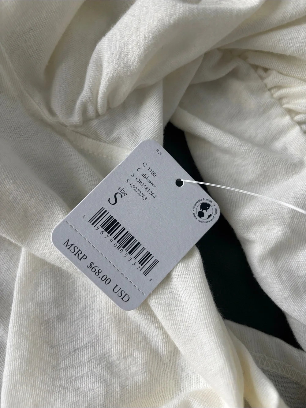 Free People Ivory Ruched Long Sleeve Top
